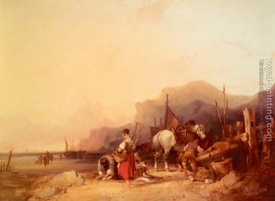 Snr William Shayer : Unloading The Catch Near Benchurch Isle Of Wight